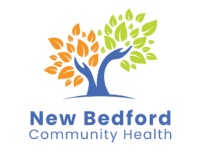 Blue tree with orange and green leaves logo